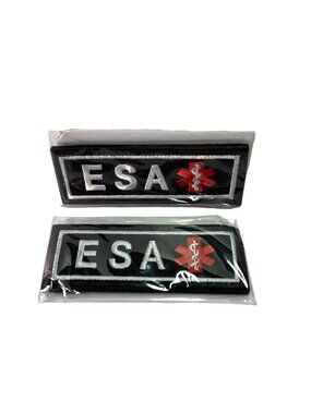 2 Pack 4pc ESA Hook and Loop Patches Sew On Heavy Fabric Embroidered 4"X1.5" New